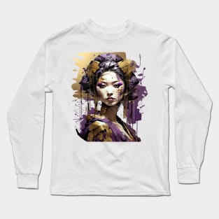 Purple Geisha with gold ornaments Long Sleeve T-Shirt